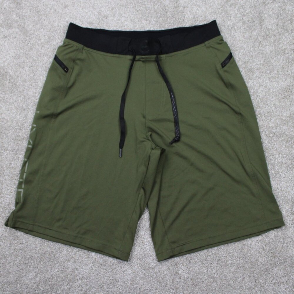 Hylete Shorts Men Small Green Polyester Stretch Drawstring Athleisure 11" inseam